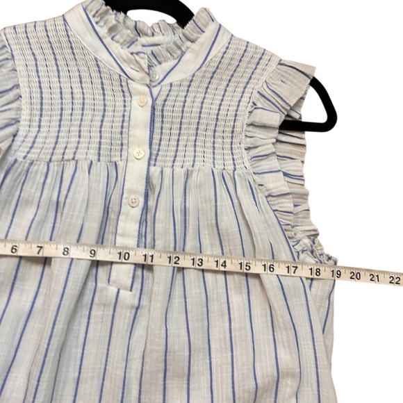 J. Crew Smocked Ruffle Gauze Top-White Stripe- Size Small - Picture 8 of 10